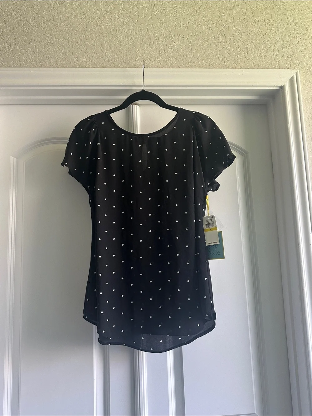 CeCe Black Polka Dot Short Sleeve Blouse
